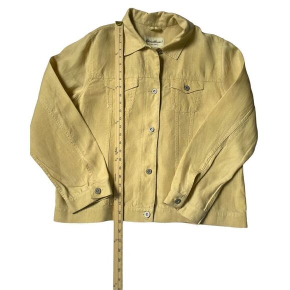 Eddie Bauer Size L Tall Lightweight Linen Yellow Button Up Shirt Jacket - Picture 6 of 11